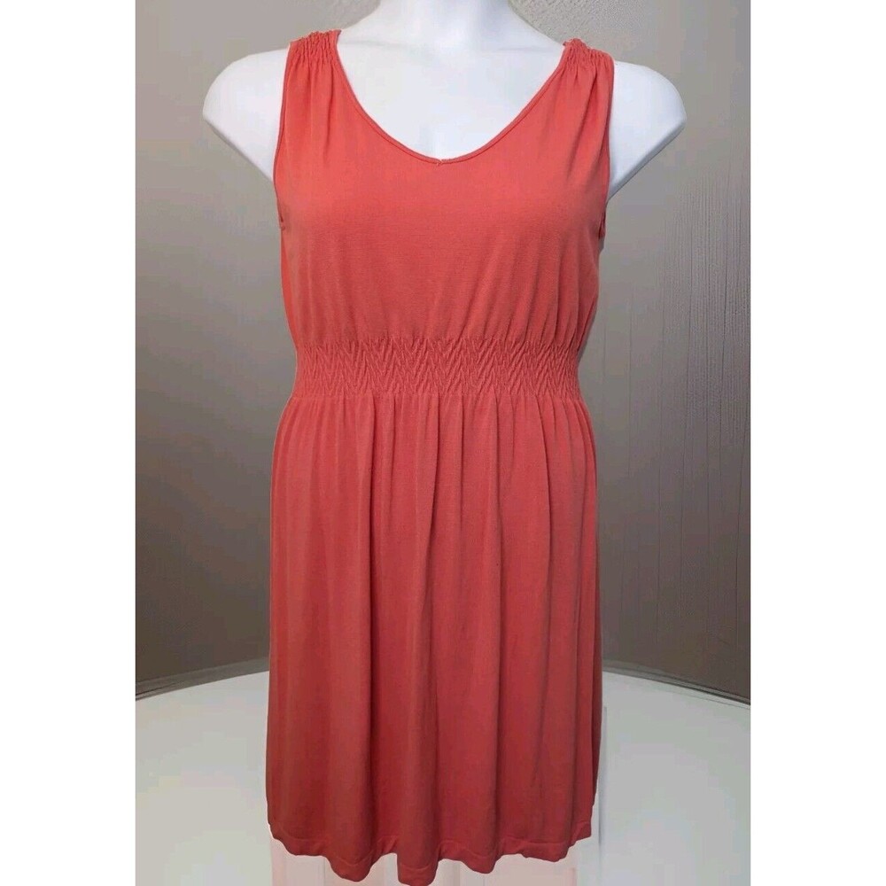 Women’s JJ Authentic Casual Stretch Dress, Elastic waist Color Coral, Size M/L